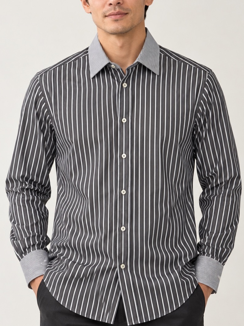 Bugatchi Gray and White Stripe Dress Shirt - Size M Estimate